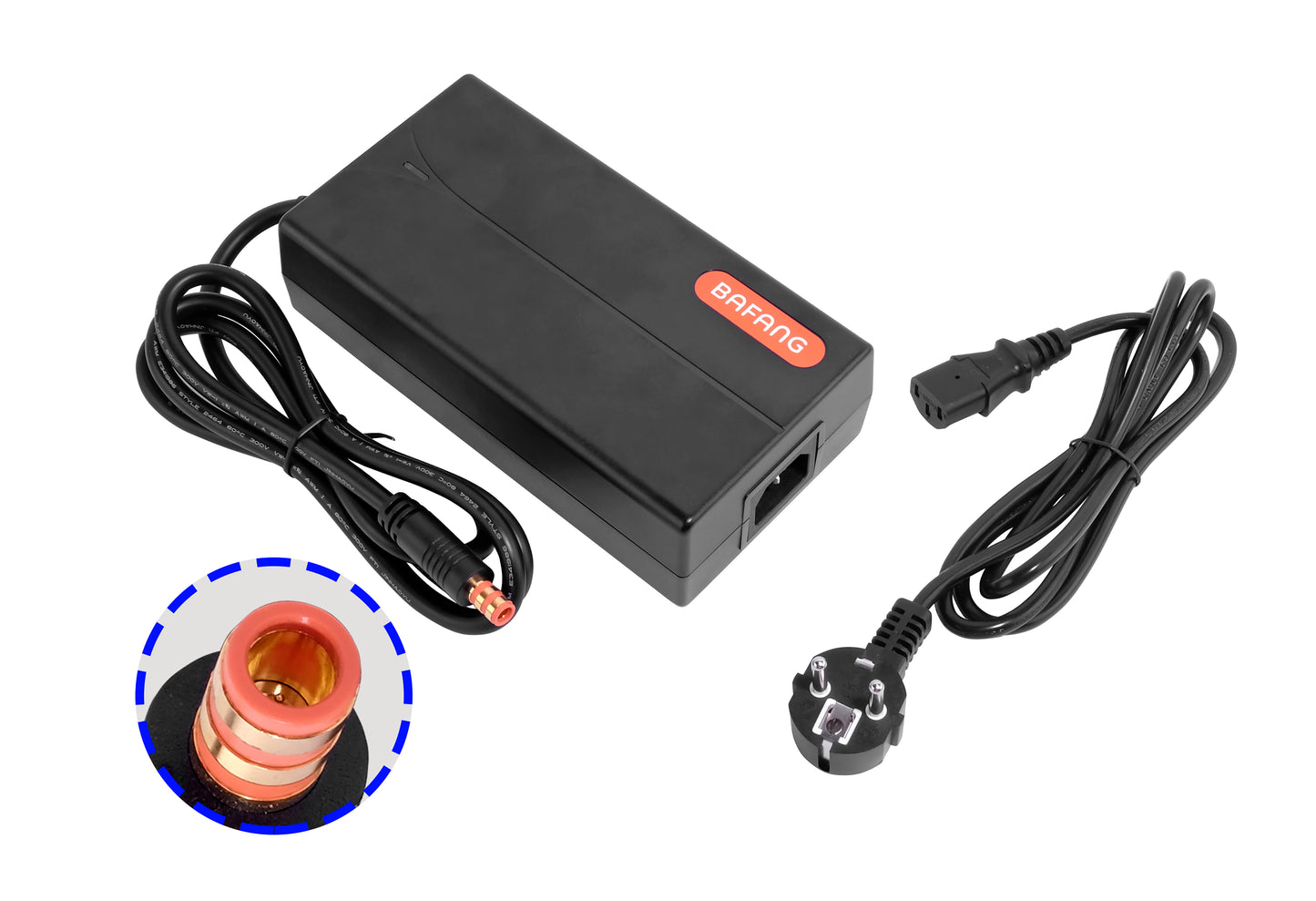 Original 49.2V/2A Bafang charger suitable for Bafang e-bike battery, with orange Bafang barrel connector