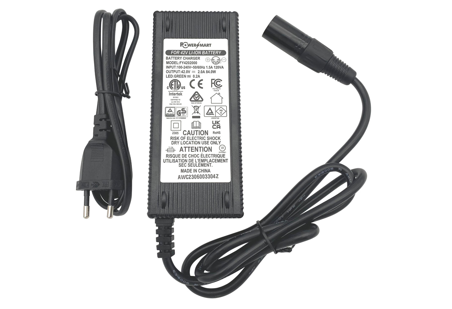 TranzX charger 36V (42.0V/2.0A) from PowerSmart - XLR 5-pin