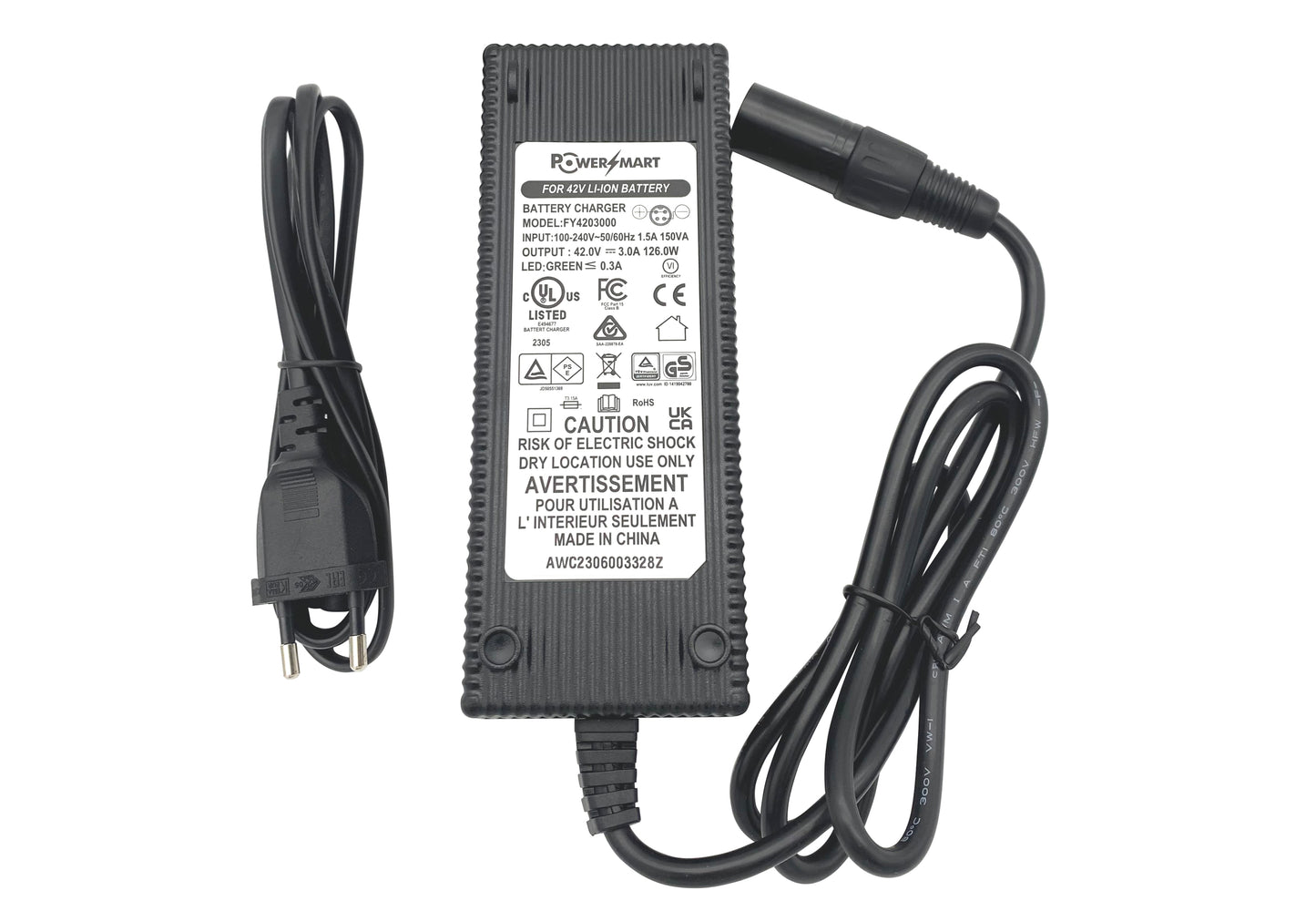 Powersmart charger BC1142-E (4-pin XLR) - 42.0V 3.0A - for impulses 36V