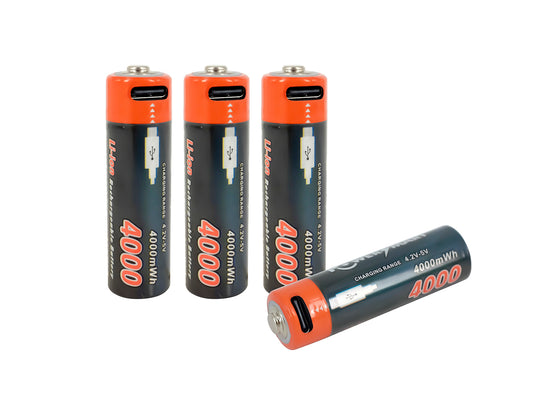 USB AA Li-ion Rechargeable Battery, 4-Pack 1.5V 4000mWh with Type C Port