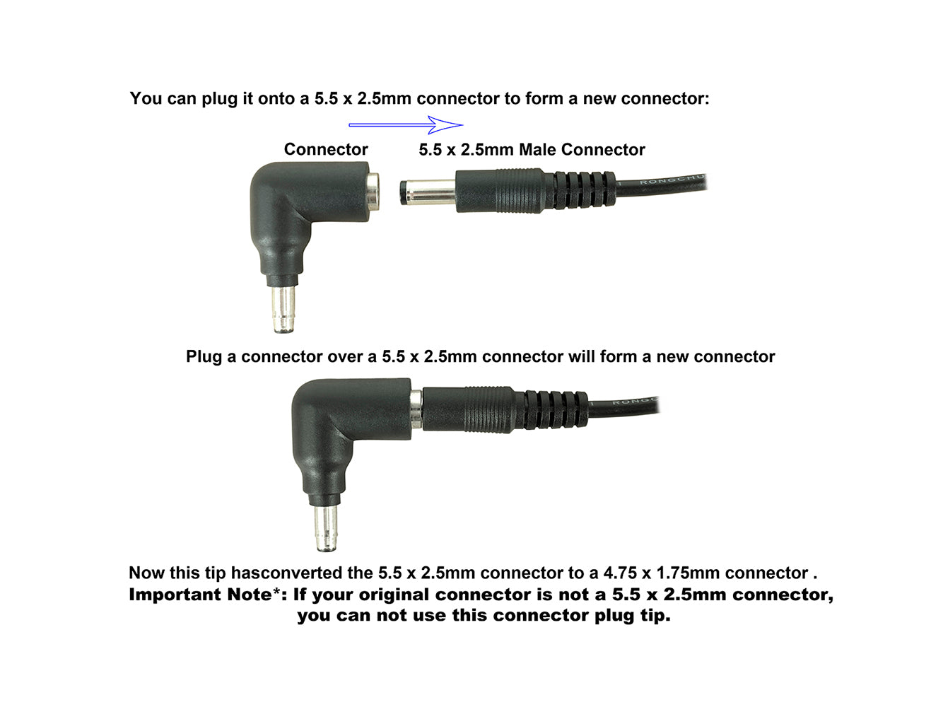 C1 Connector Tip - 4.0 x 1.75mm Male Connector with 5.5 x 2.5mm Female Jack