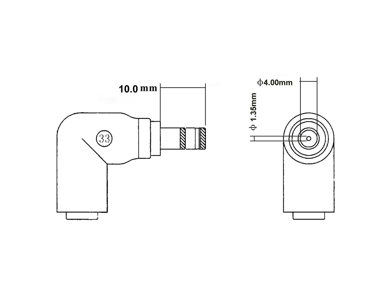 C33 Connector Tip - 4.0 x 1.35mm Male Plug to 5.5 x 2.5mm Female Jack