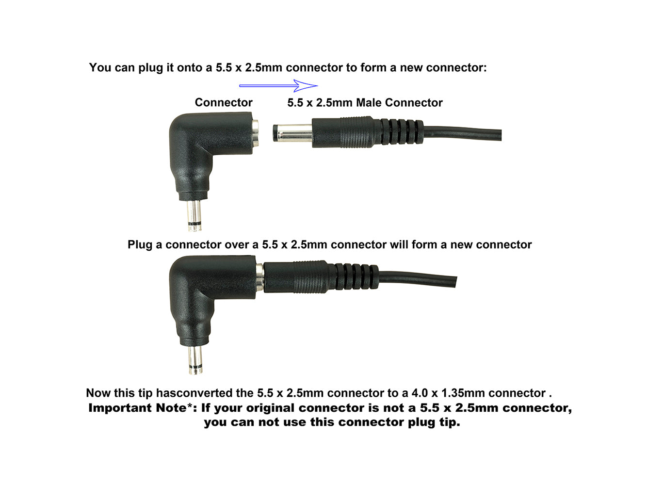 C33 Connector Tip - 4.0 x 1.35mm Male Plug to 5.5 x 2.5mm Female Jack