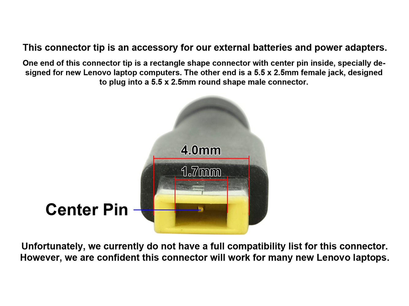 C36 Connector Tip - Rectangle Shape Connector for Lenovo Laptops with 5.5 x 2.5mm Female Jack