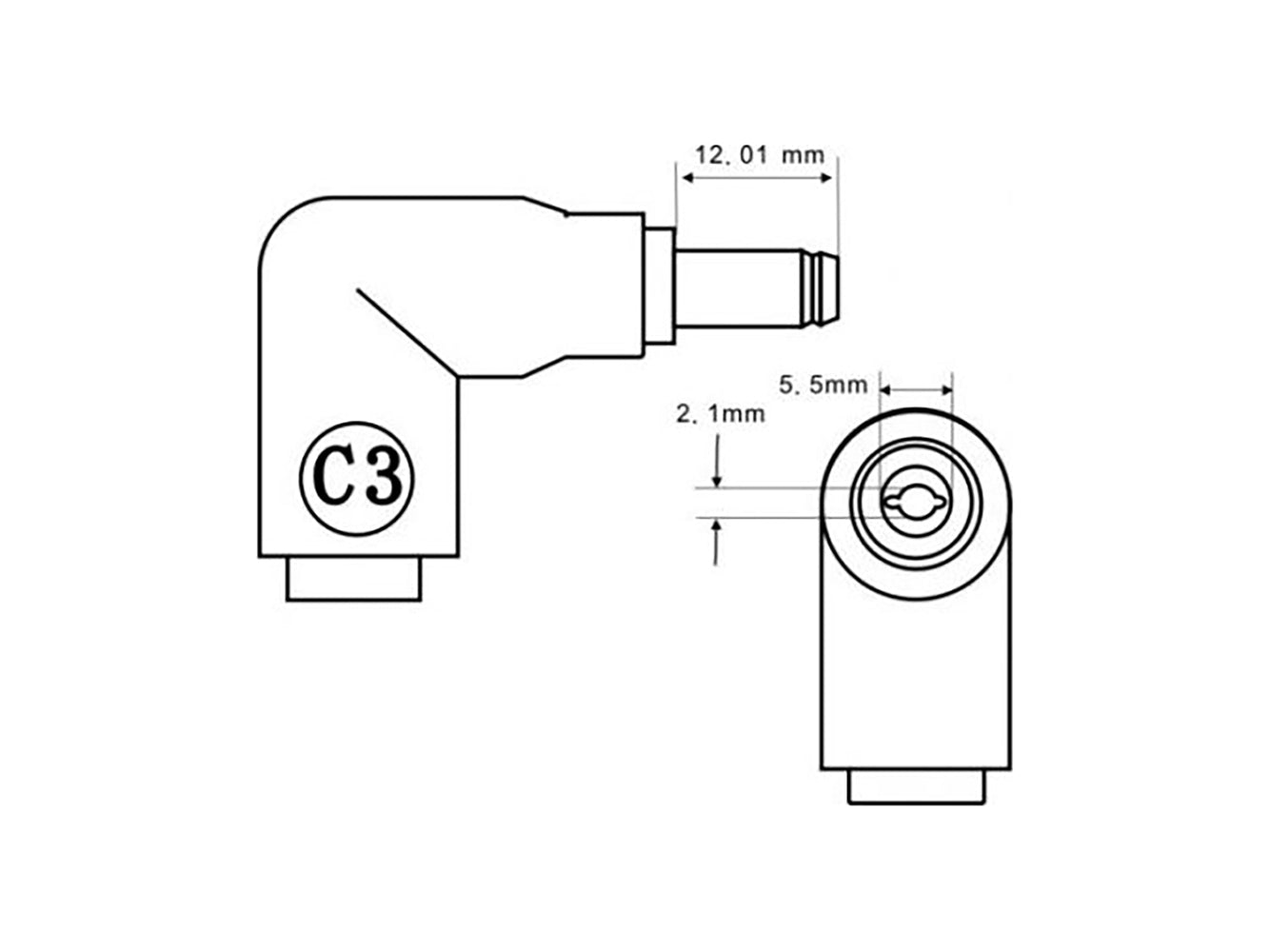 C3 Connector Tip - 5.5 x 2.1mm Male Barrel Connector with 5.5 x 2.5mm Female Jack