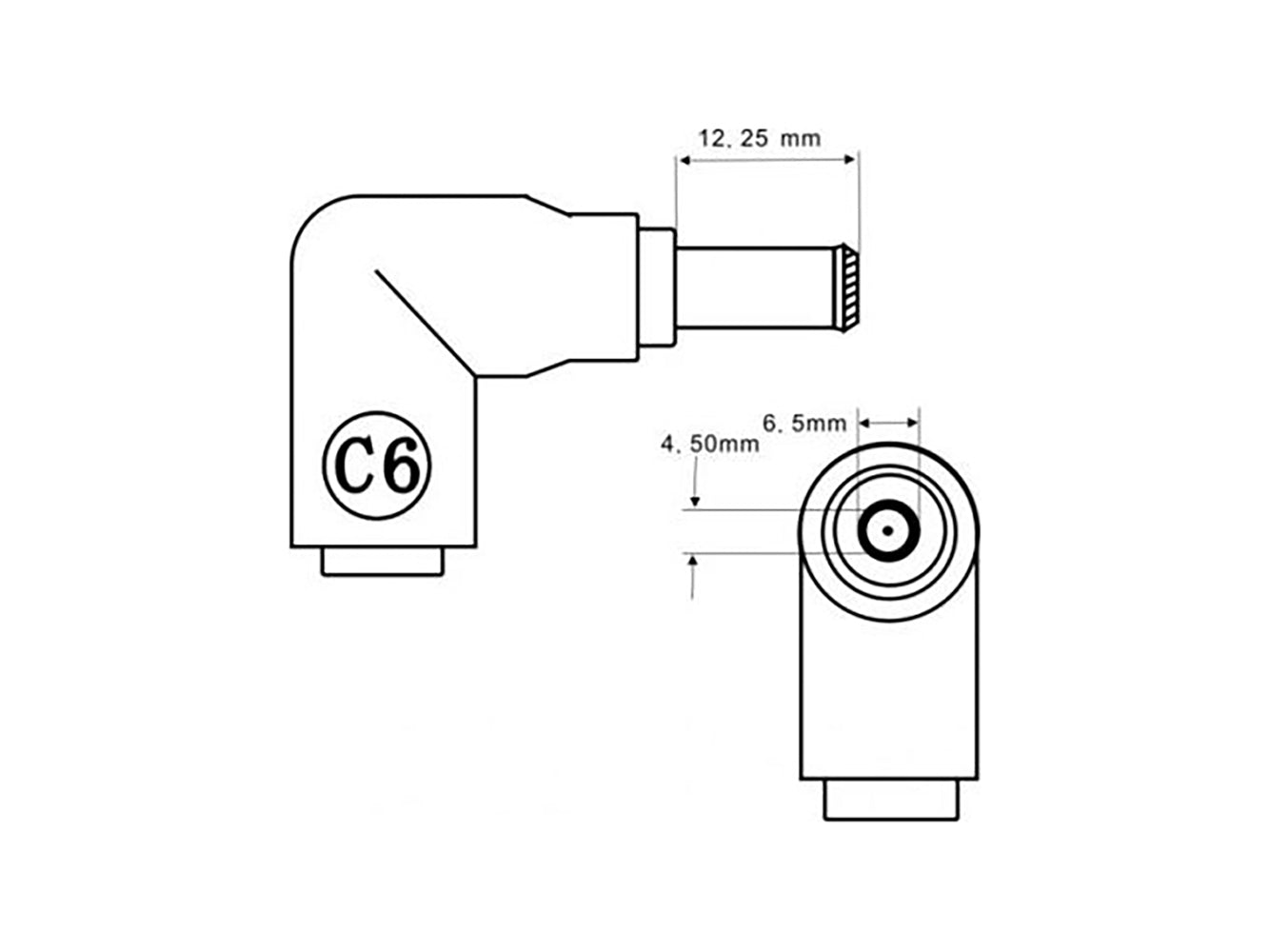 C6 DC Power Connector Tip - 6.5 x 4.5mm Male Connector with Center Pin to 5.5 x 2.5mm Female Jack