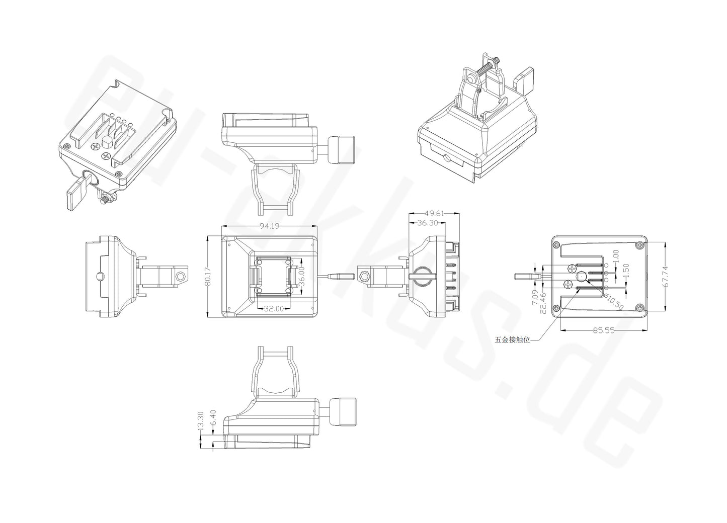 Multi-fit Clipping Bracket for PowerSmart 36V ebike Battery LEB36HS91B (LBH004)