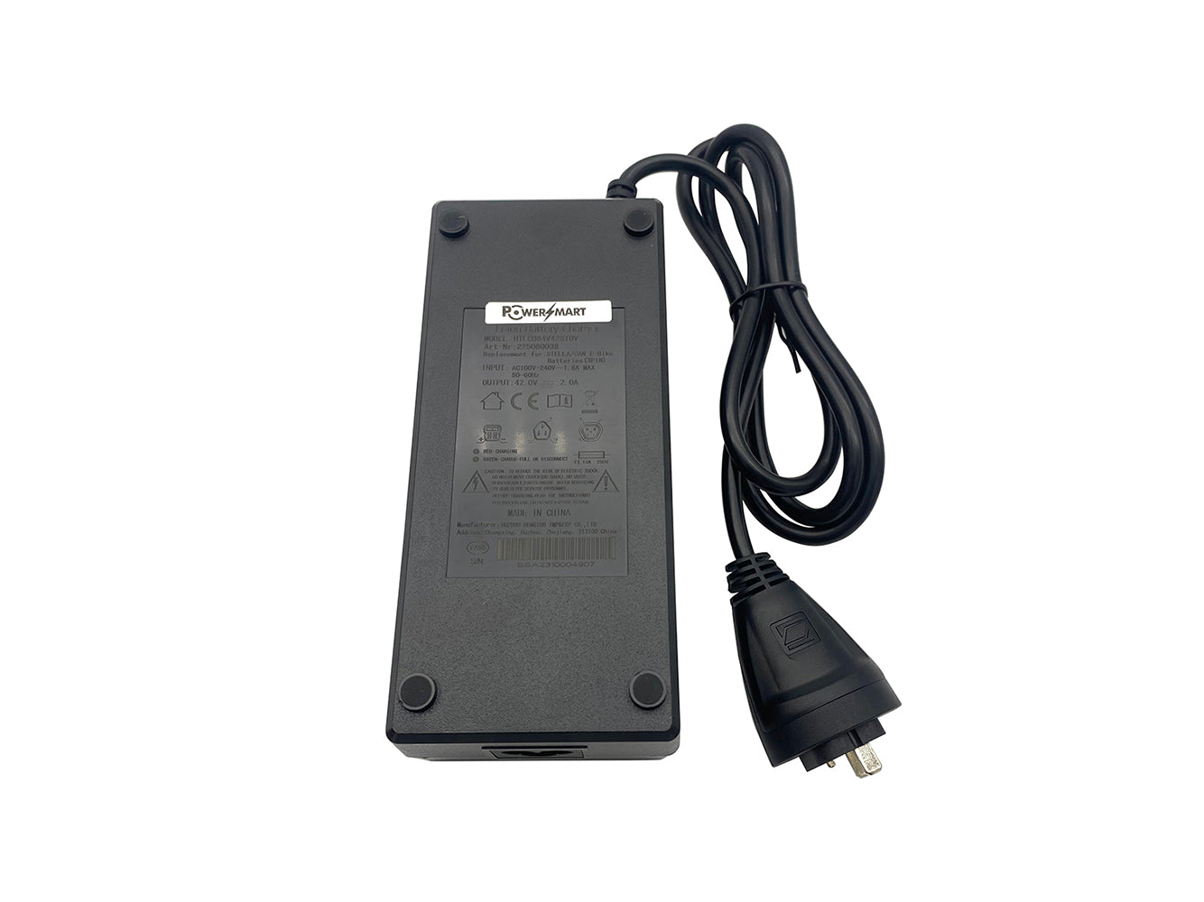 42V 2A Battery Charger For 36V Stella E-Bike battery, 3-pin oval Stella plug